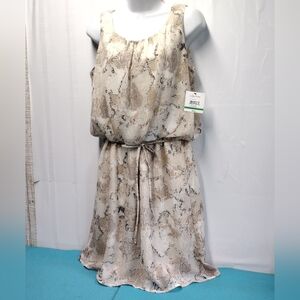 NWT Relativity Snake Skin Sleeveless Lined Dress Elastic Waist Tan Beige Size L